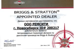 certificate Briggs & Stratton